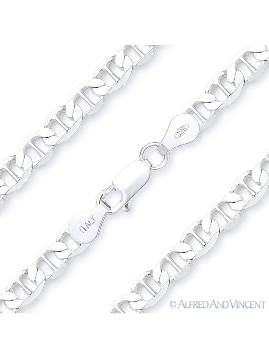 Alfred & Vincent Jewelry - 5.3mm Marina / Mariner Link Italian Chain Necklace in .925 Sterling Silver - 22"